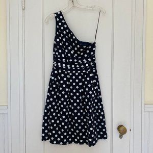 One shoulder navy polka dot summer dress